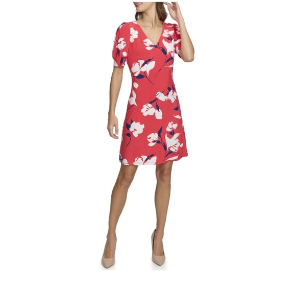 Harper Rose Short Sleeve V-Neck Shift Mini Coral Size 14 Dress (EUC) - Picture 1 of 13